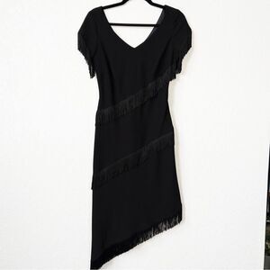 Danny & Nicole Vintage Black Fringe Asymmetrical Hemline Dress Size 6